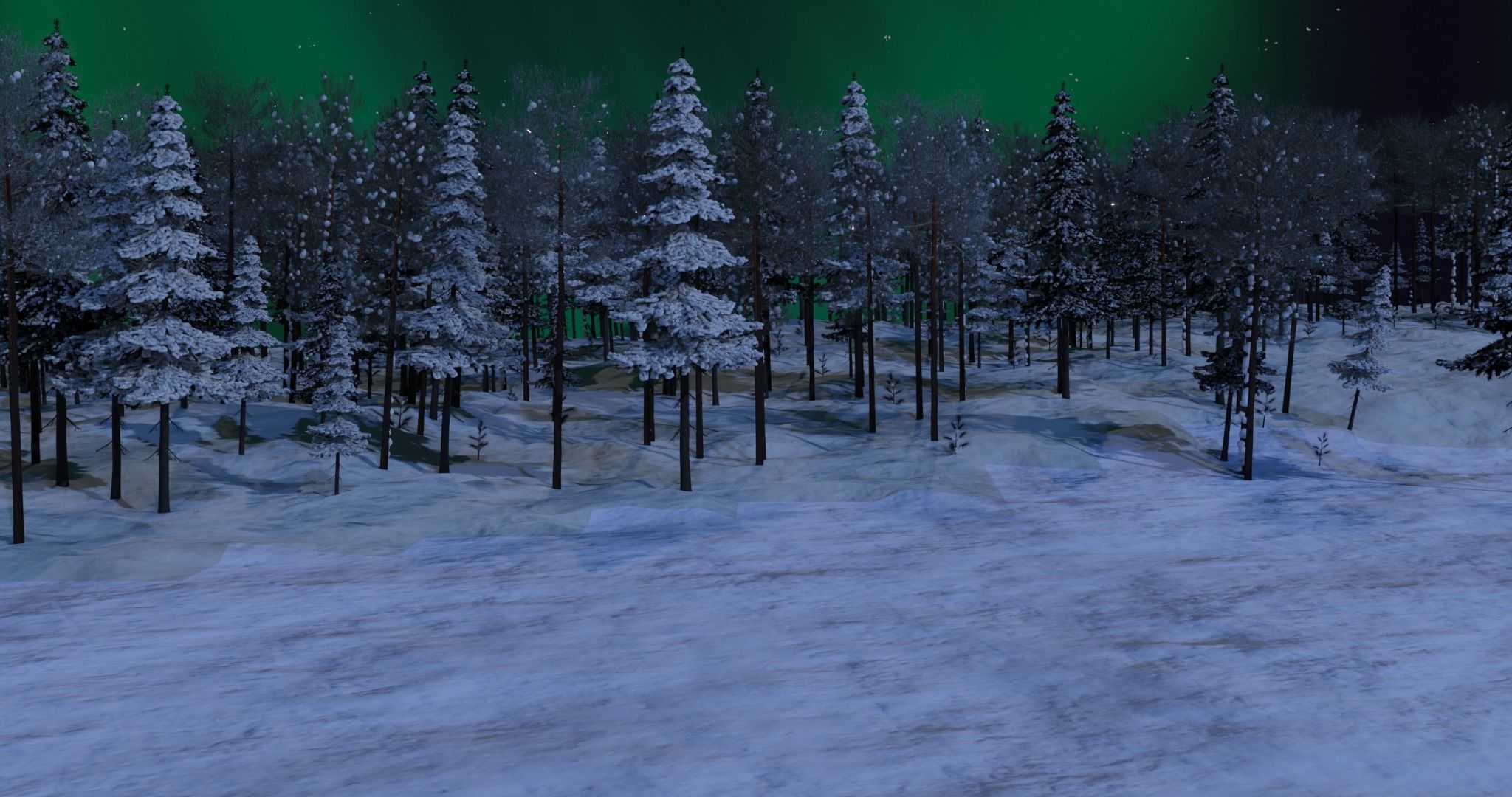 Winter Night Scene with Aurora Borealis for Blender 3D model_2