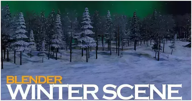 Winter Night Scene with Aurora Borealis for Blender