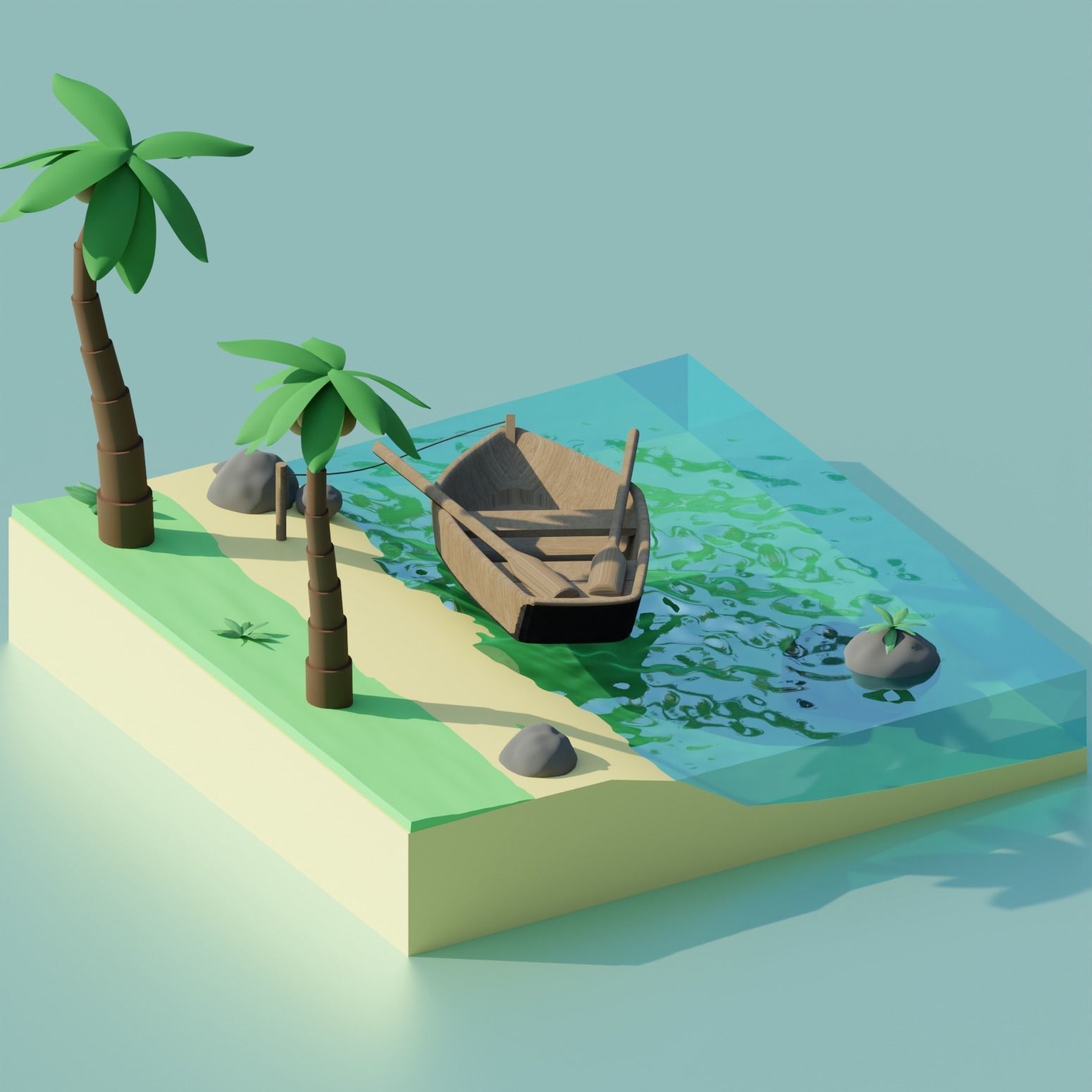 TROPIC BEACH Low poly 3D model Free low-poly 3D model_1