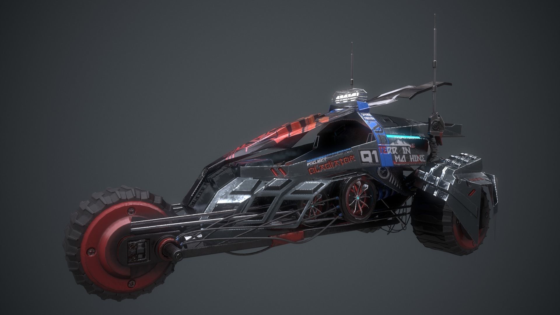 Cyberpunk Terrain Motorcycle Concept Low-poly 3D model_5