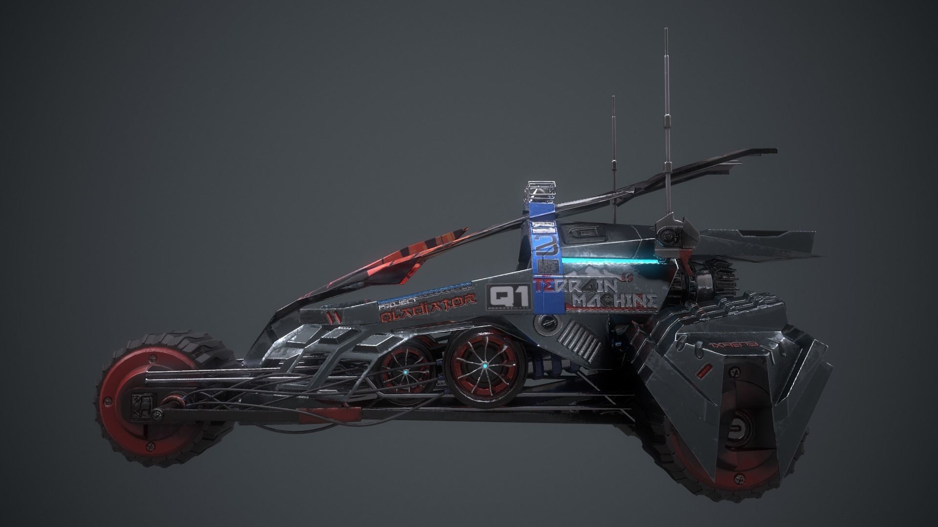 Cyberpunk Terrain Motorcycle Concept Low-poly 3D model_13