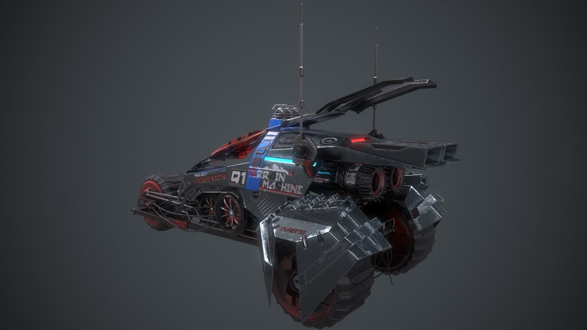 Cyberpunk Terrain Motorcycle Concept Low-poly 3D model_12