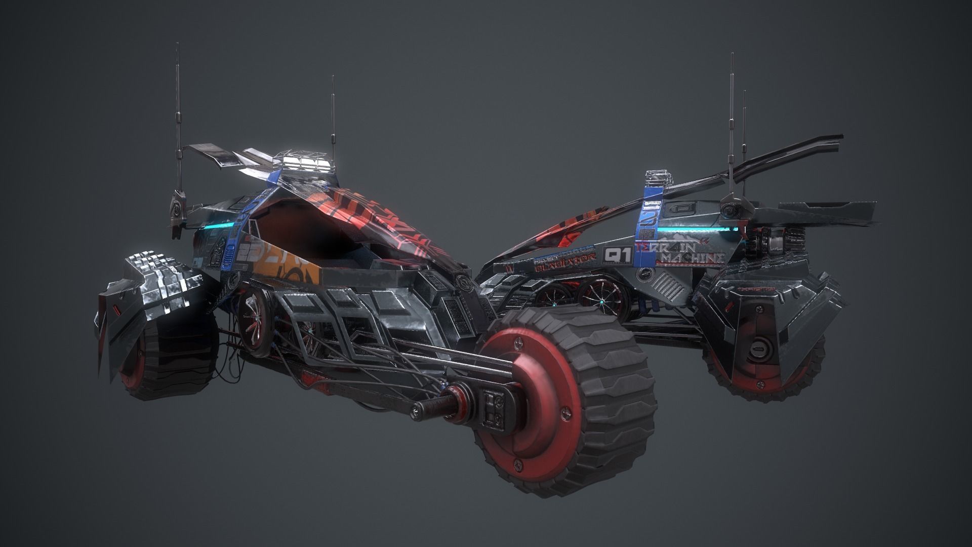 Cyberpunk Terrain Motorcycle Concept Low-poly 3D model_19