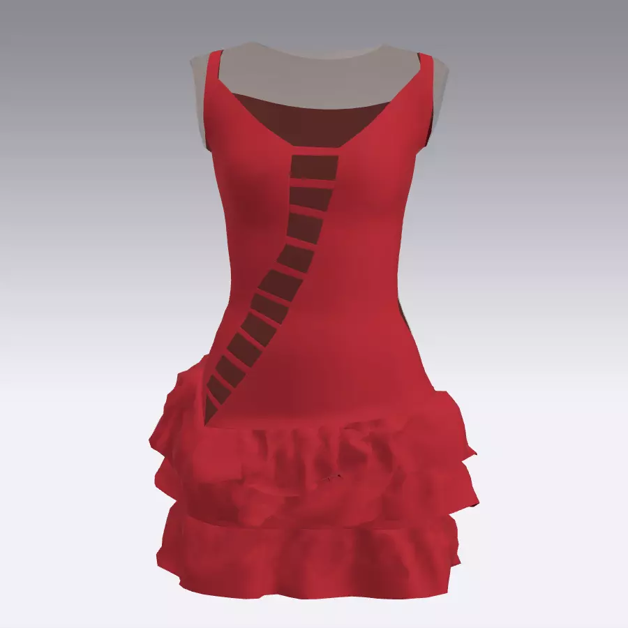 DRESS RED RUFFLED SMALL DRESS V NECKLINE 3D model_0