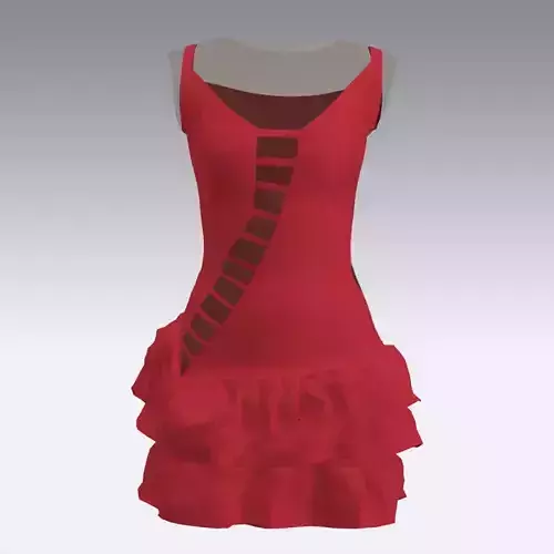 DRESS RED RUFFLED SMALL DRESS V NECKLINE 3D model