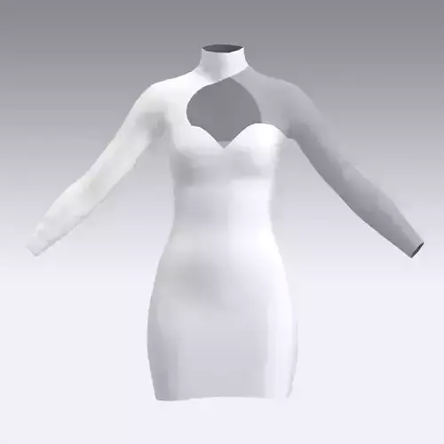 ASYMETRIC WHITE DRESS HEART NECKLINE DRESS