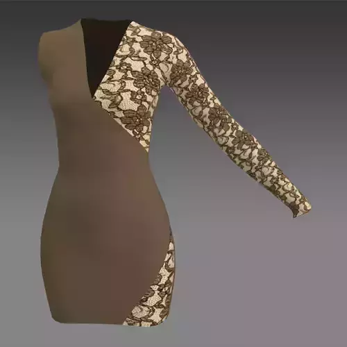 DRESS BROWN LACE ASYMETRIC MODERN LOOK