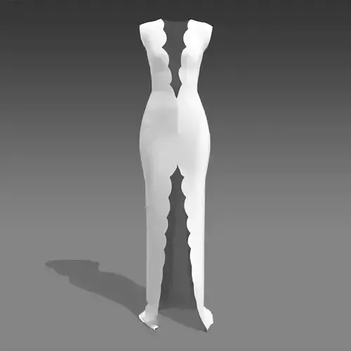 DRESS  SCALLOP V NECKLINE DRESS SLIT LOOK