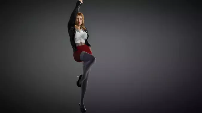 3D model girl in red skirt and blouse plus 1 outfit