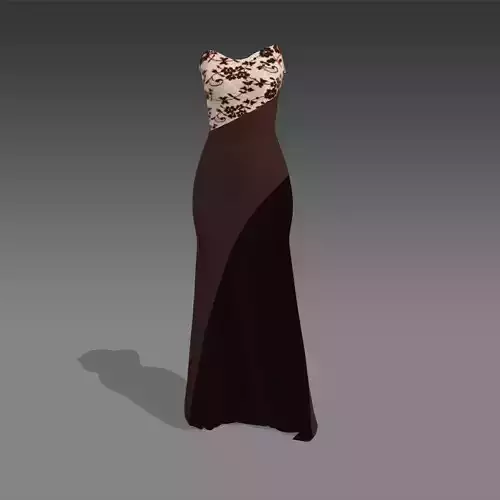 DRESS ASYMETRIC STRAPLESS LACE BROW DRESS LOOK 3D model