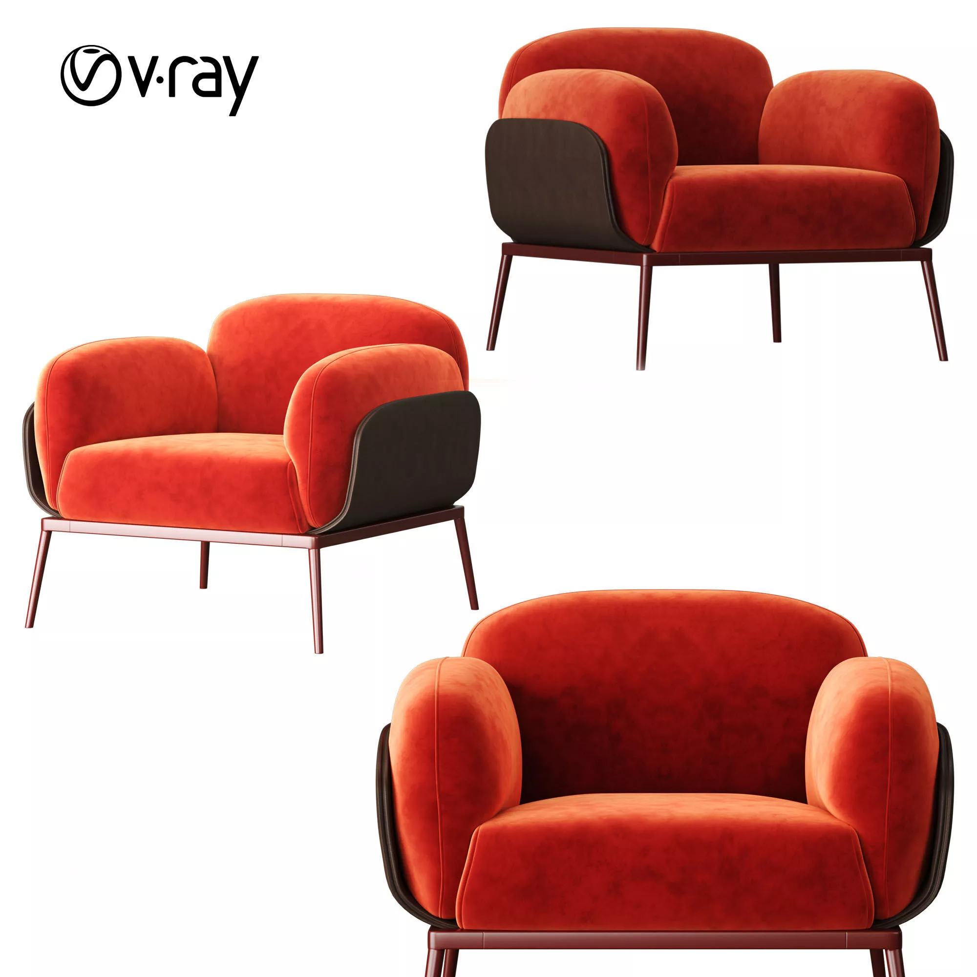 BROOKLYN Armchair by AMURA lather 3D model