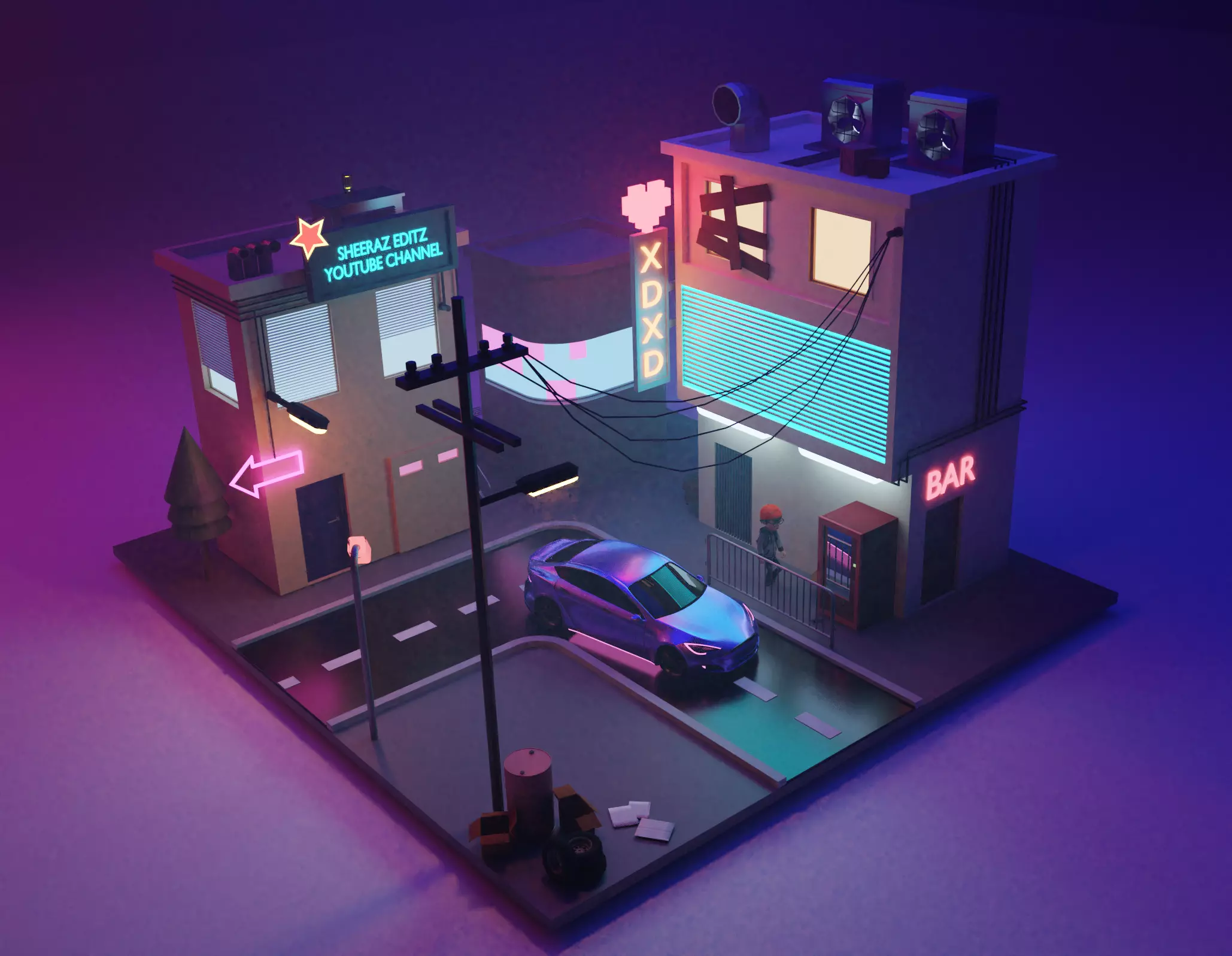 Cyberpunk Street Model Low-poly 3D model