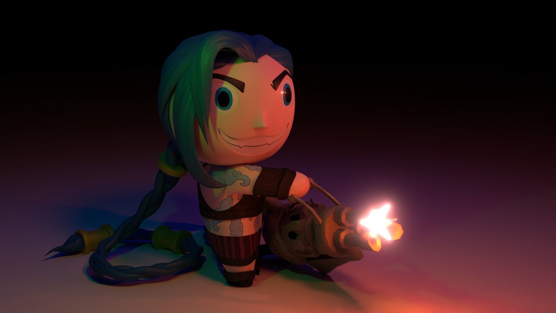Jinx Arcane Chibi Animation and 3D printing model Low-poly 3D model_2