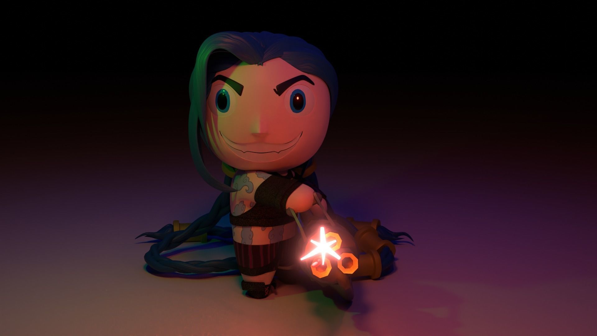 Jinx Arcane Chibi Animation and 3D printing model Low-poly 3D model_1