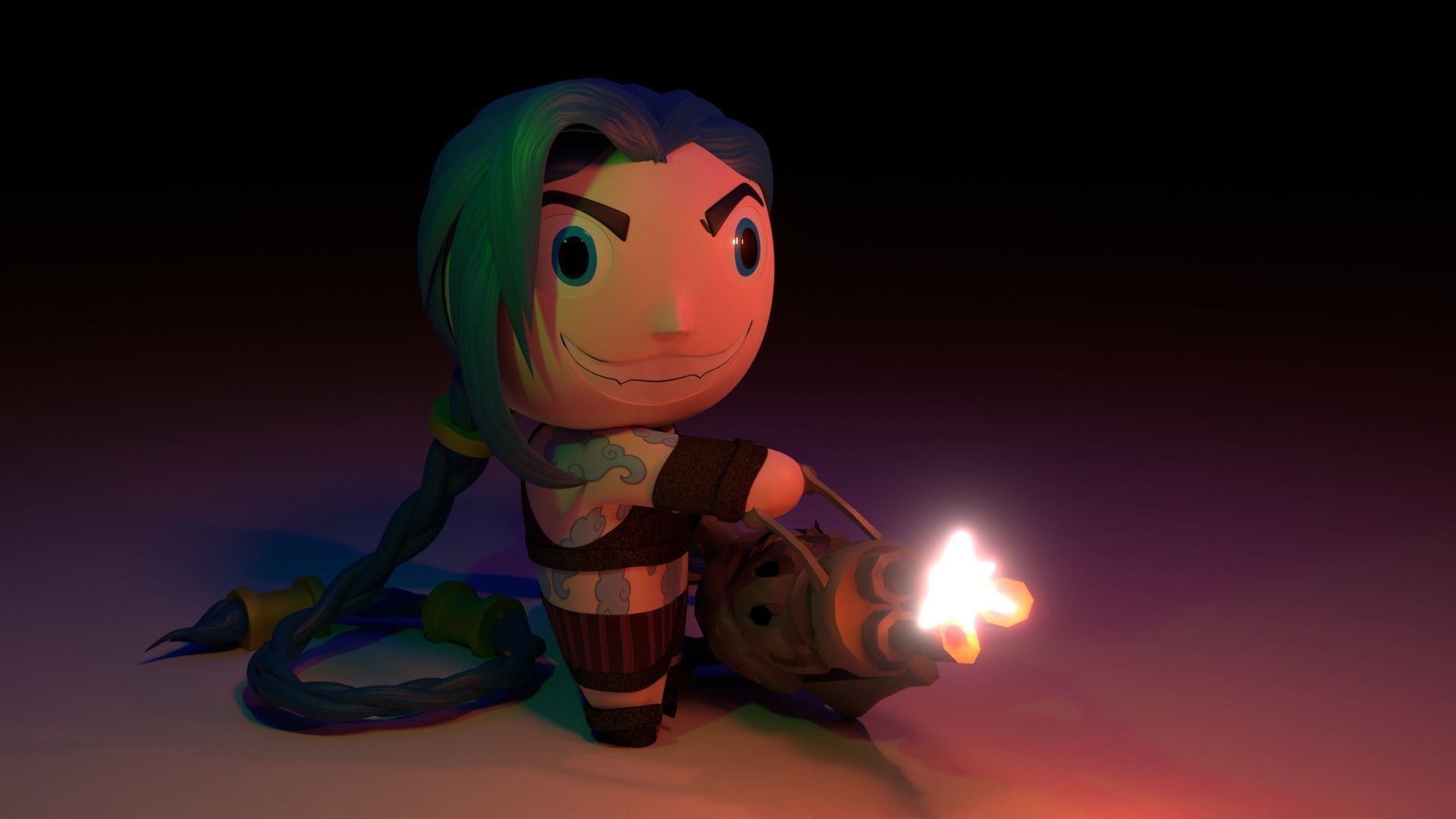 Jinx Arcane Chibi Animation and 3D printing model Low-poly 3D model_3
