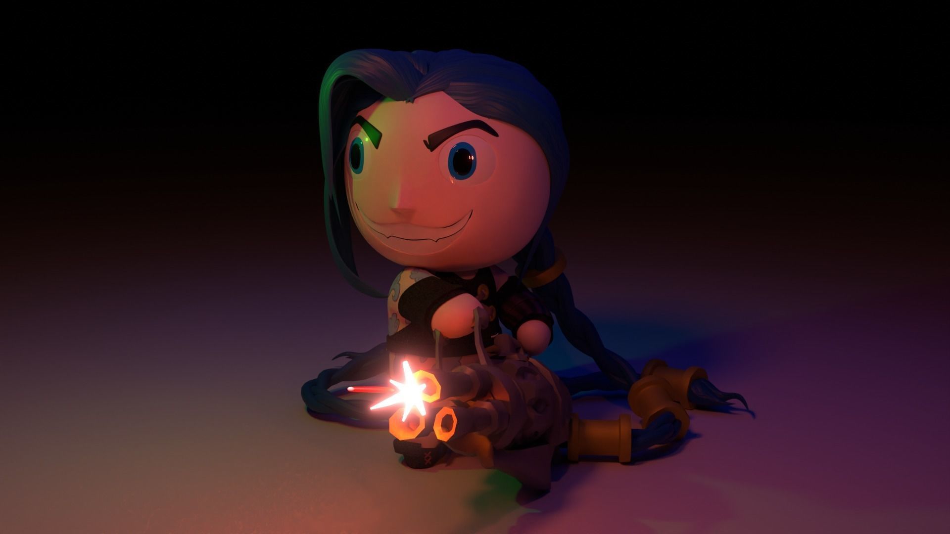 Jinx Arcane Chibi Animation and 3D printing model Low-poly 3D model_4