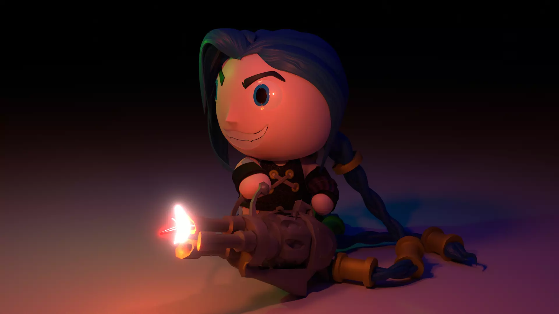 Jinx Arcane Chibi Animation and 3D printing model Low-poly 3D model_0