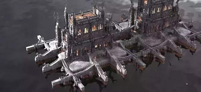 Mansion with stone path grounds kit bash