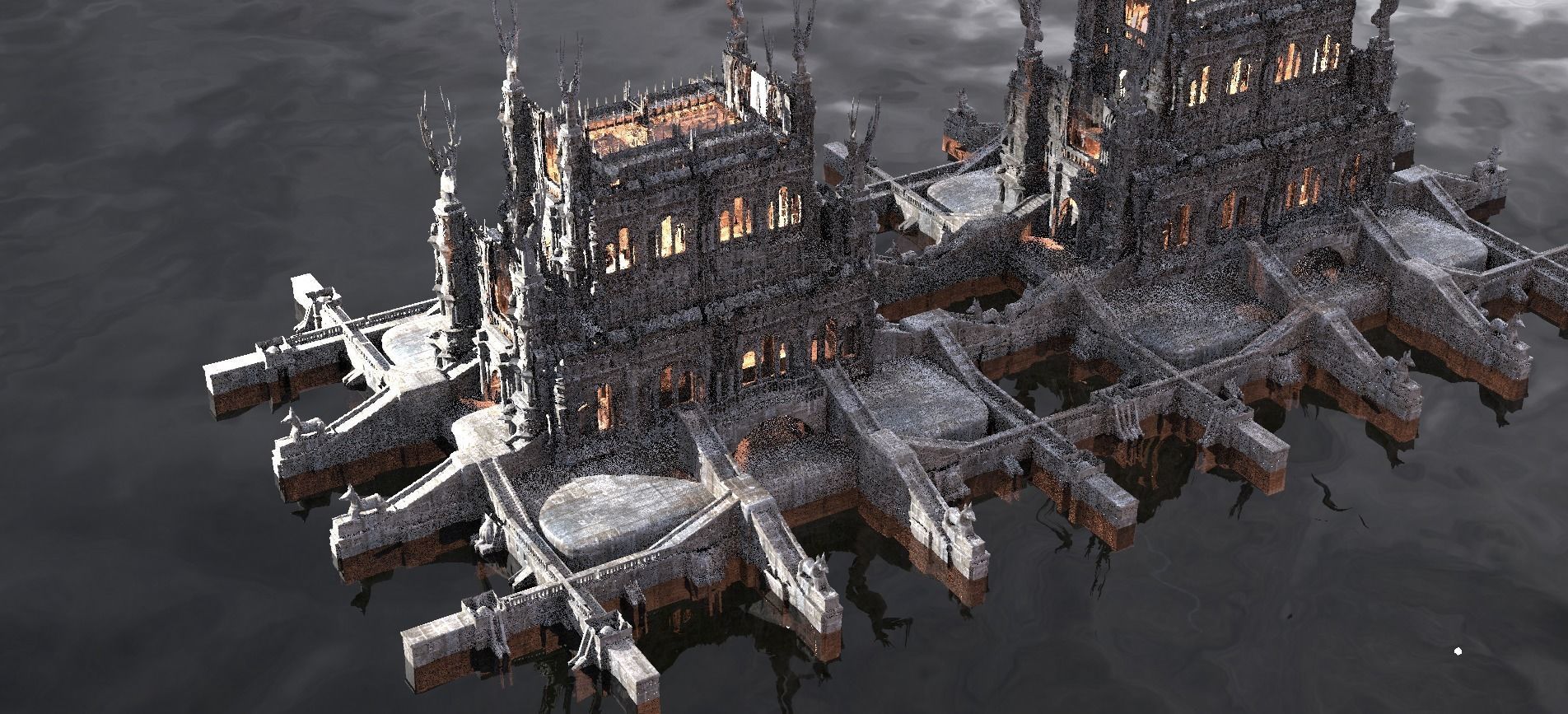 Mansion with stone path grounds kit bash 3D model_1