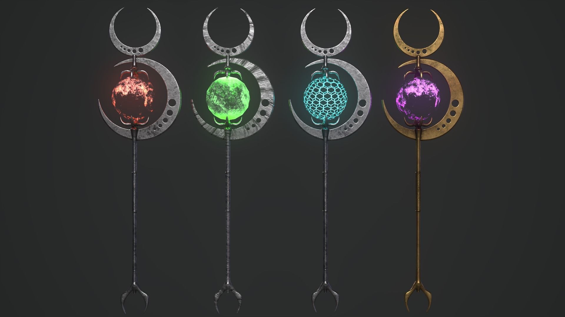 Staff sword with flame Low-poly 3D model_2