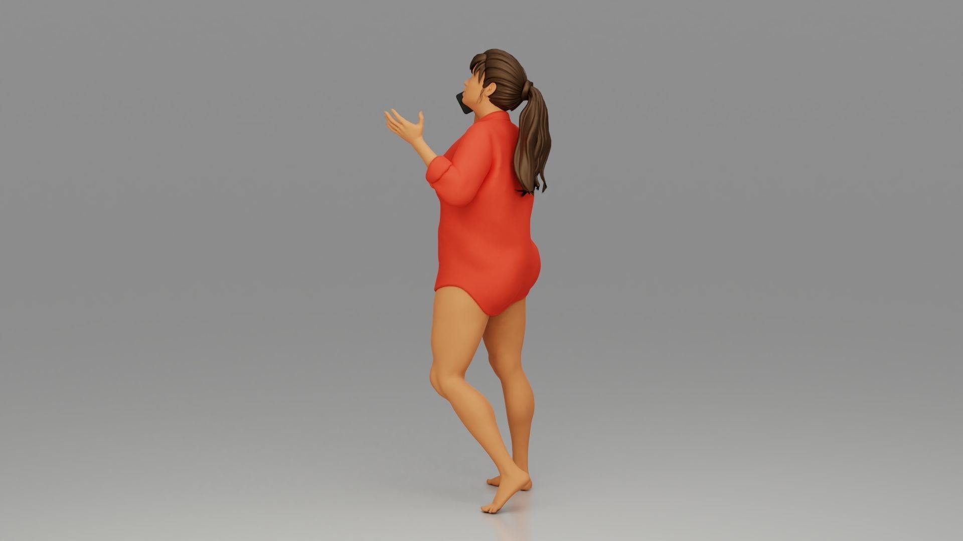 Girl talking on a cell phone 3D print model_5