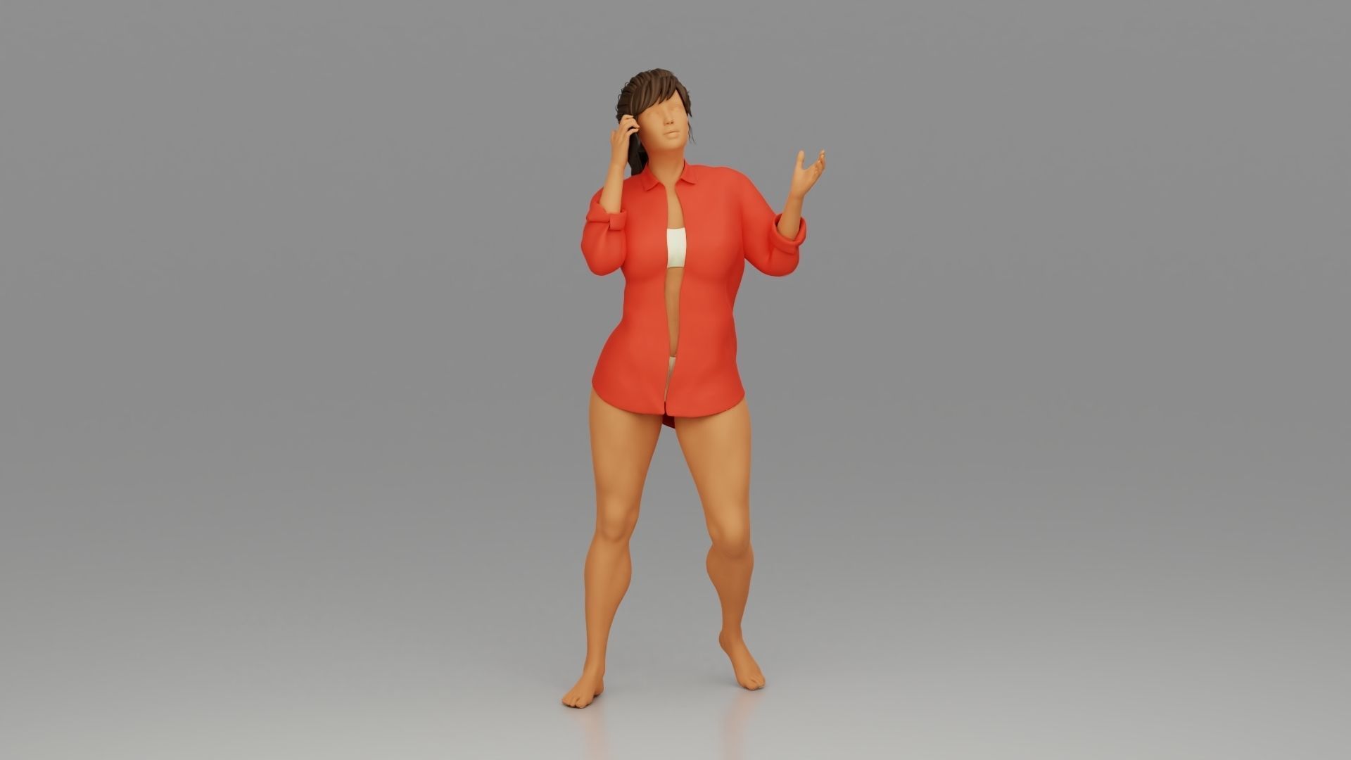 Girl talking on a cell phone 3D print model_1