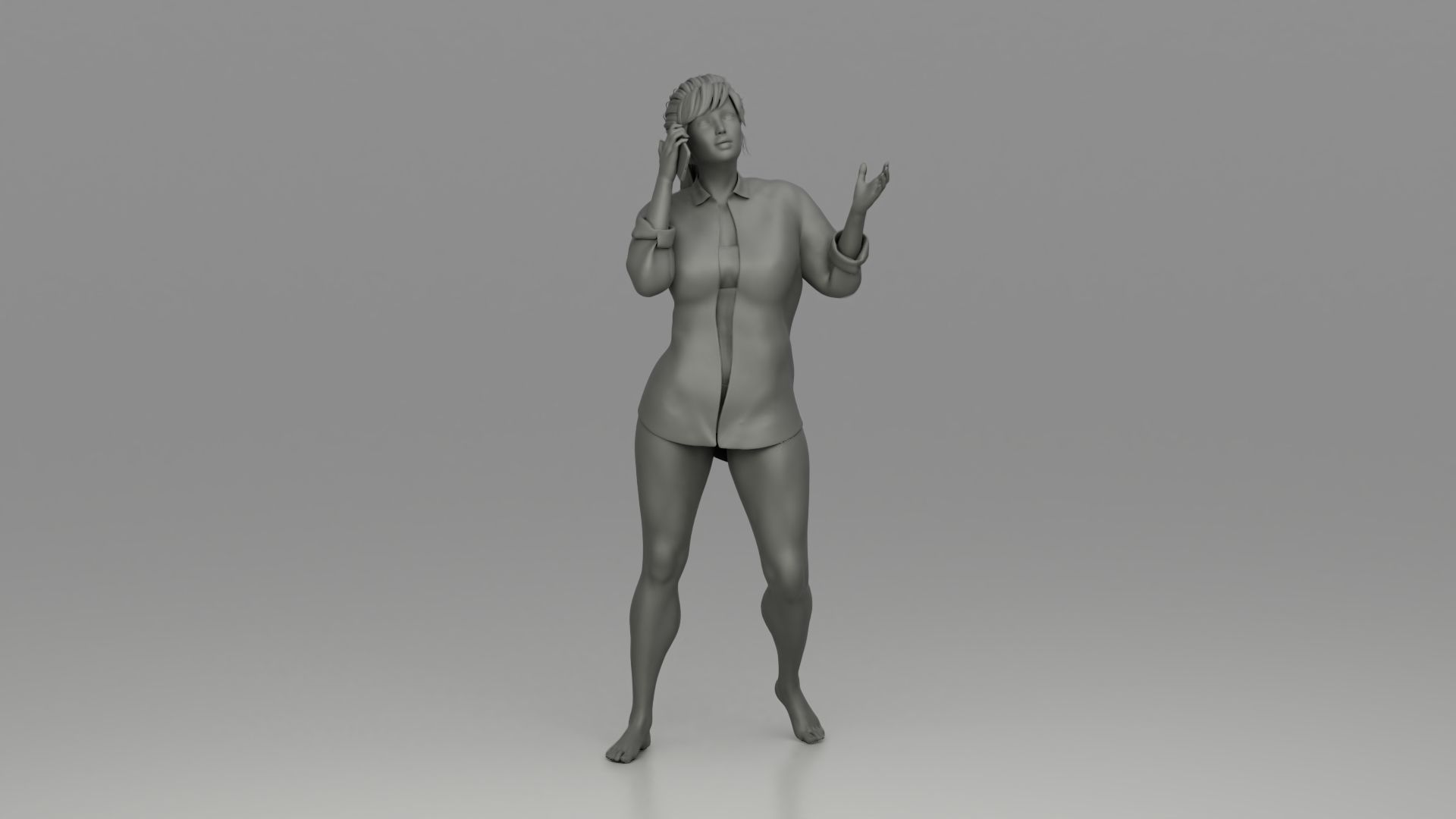 Girl talking on a cell phone 3D print model_9
