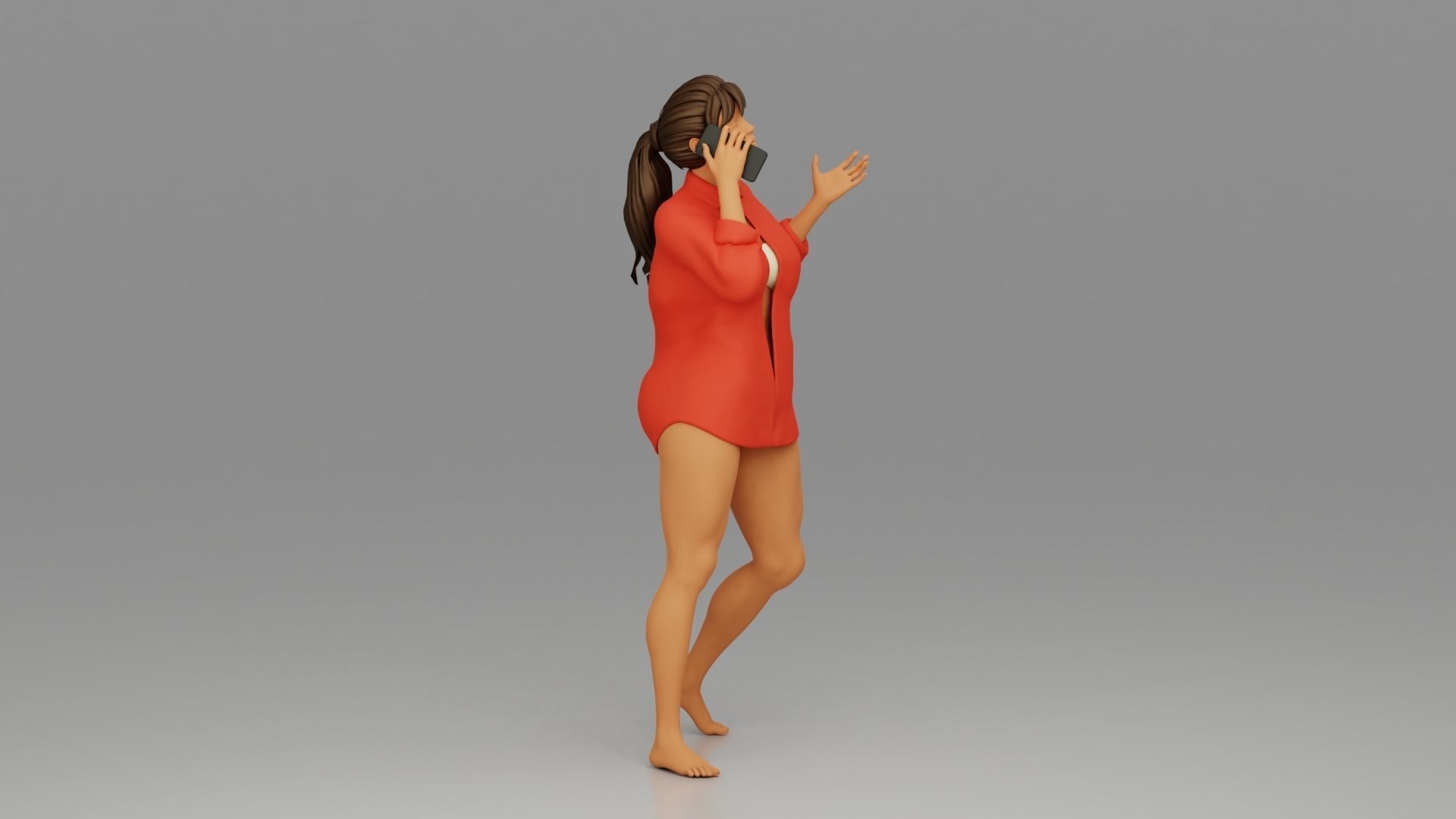 Girl talking on a cell phone 3D print model_2