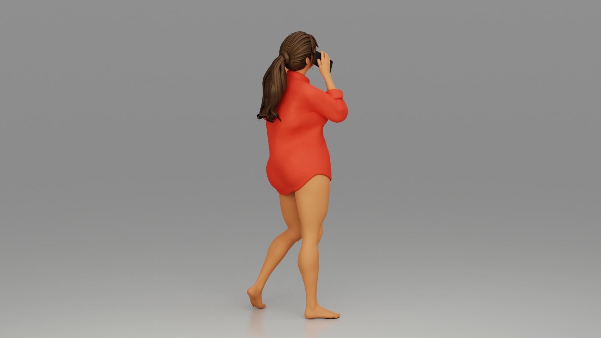 Girl talking on a cell phone 3D print model_3