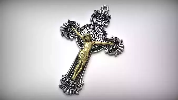 Crucifix Jesus Cross Catholic Medal Saint Benedict  3D print model