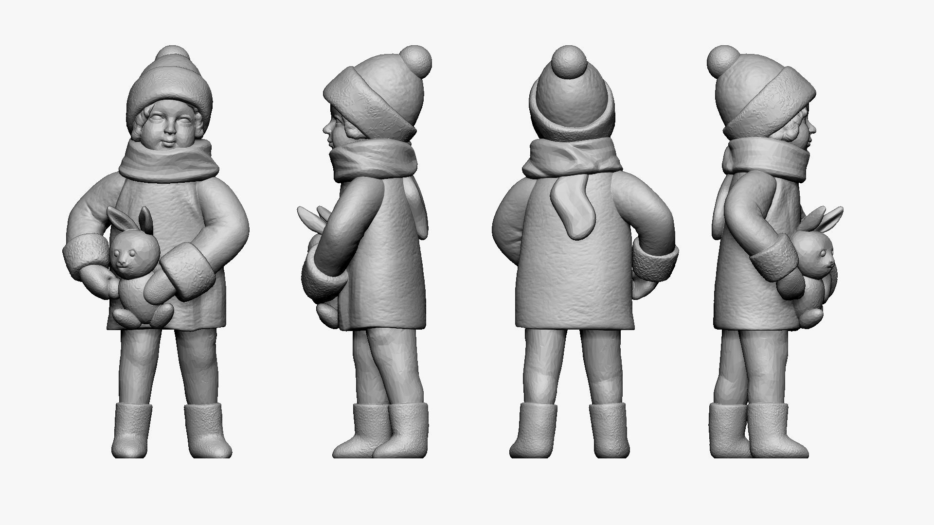 001356 blonde kid in winter jacket with rabbit toy 3dp 3D print model_1