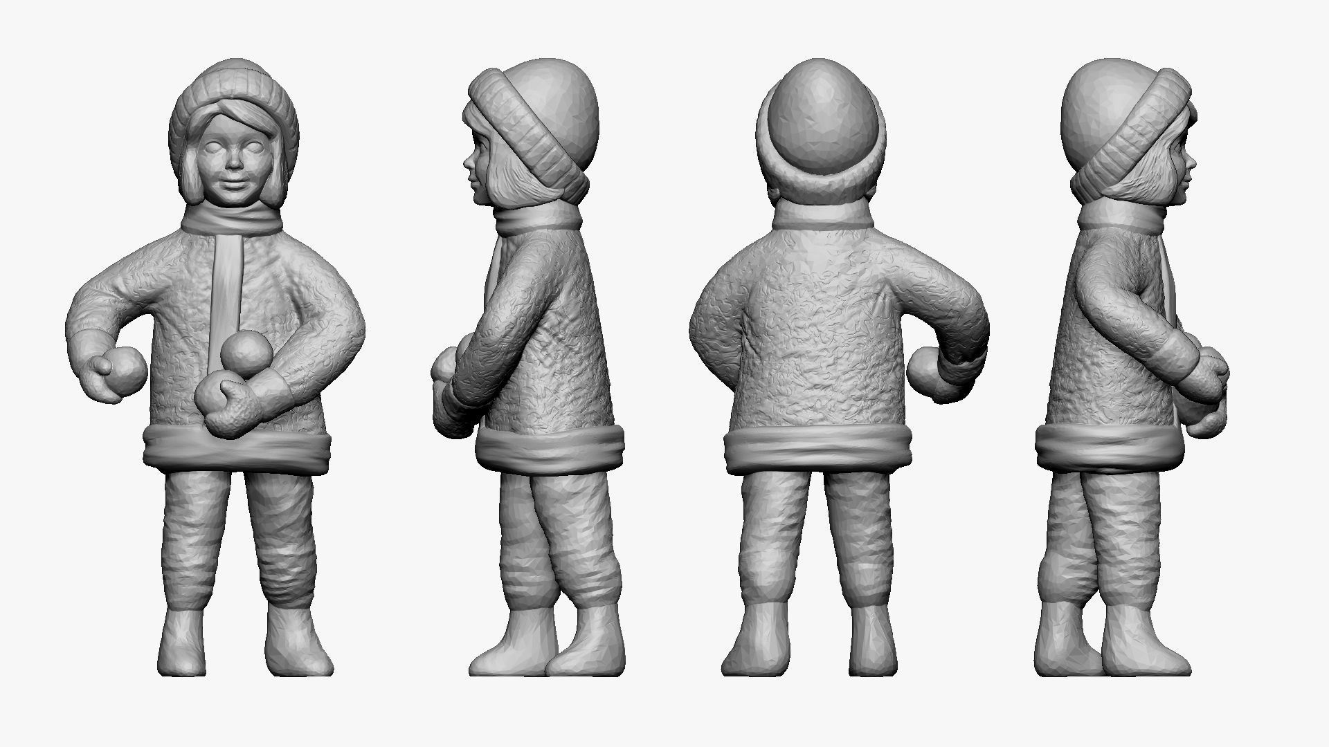 001357 girl in red winter hat snowballs in hands 3dp 3D print model_1