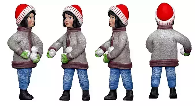 001357 girl in red winter hat snowballs in hands 3dp 3D print model 001357 girl in red winter hat snowballs in hands 3dp 3D print model
