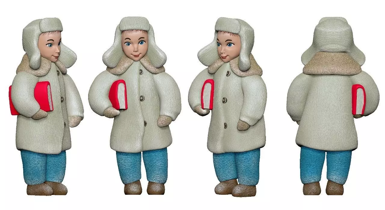 001358 Child in Beige Winter Jacket with Book Figure 3D print model