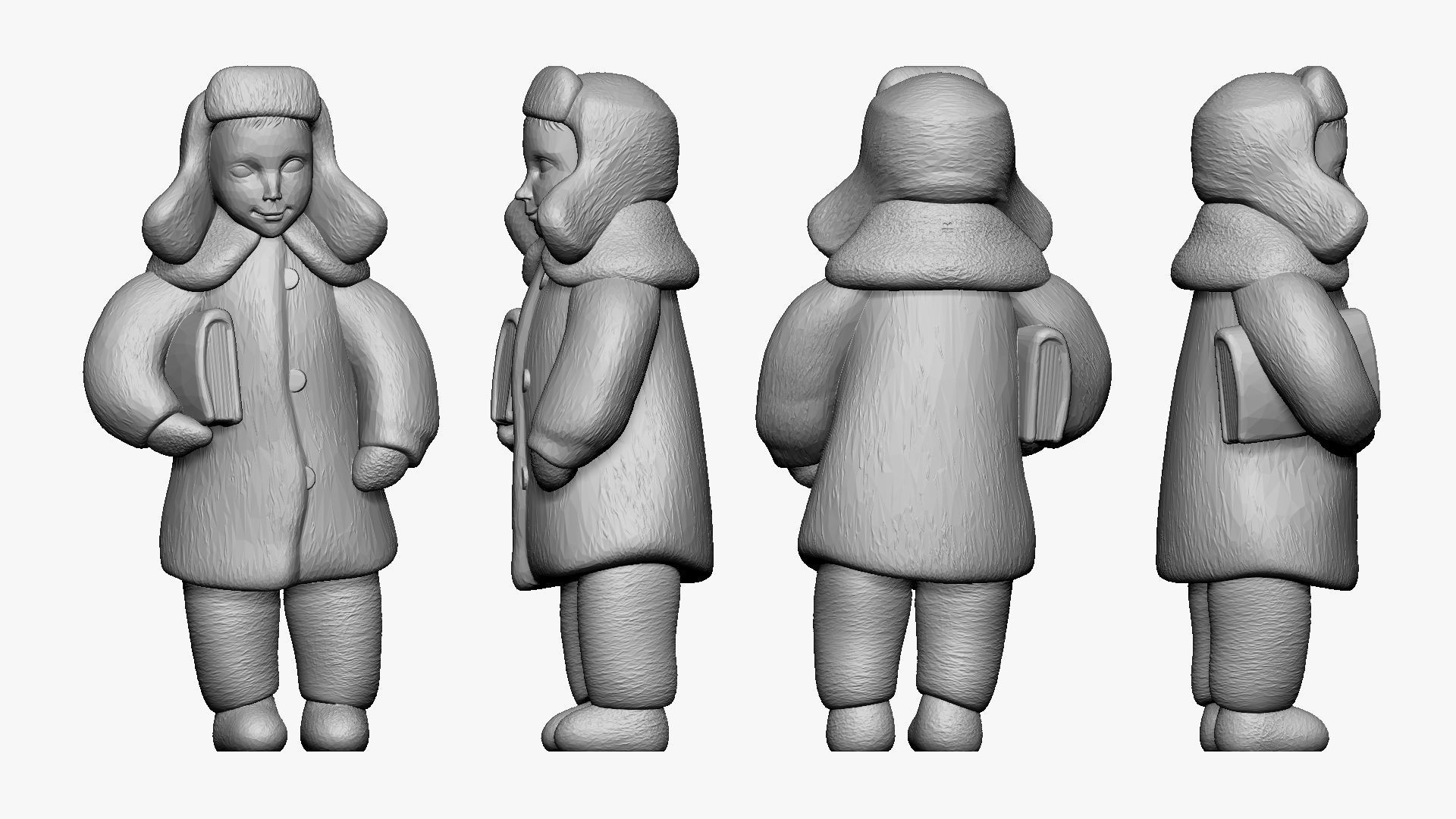001358 kid in beige winter jacket with a book 3dp 3D print model_1