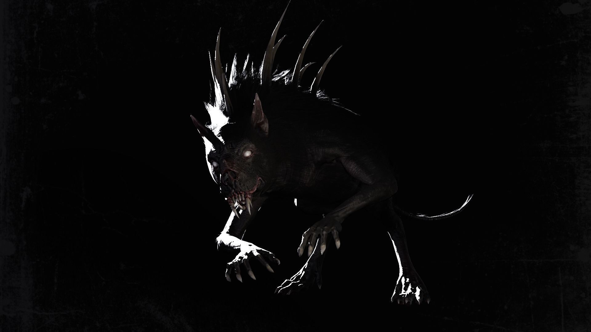 Chupocabra creature with long hair and spikes Low-poly 3D model_4