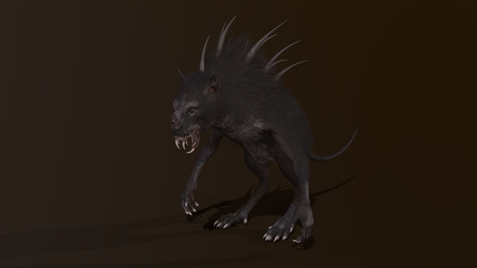 Chupocabra creature with long hair and spikes Low-poly 3D model_8