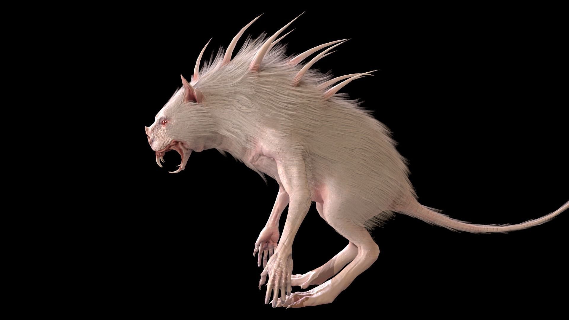 Chupocabra creature with long hair and spikes Low-poly 3D model_15