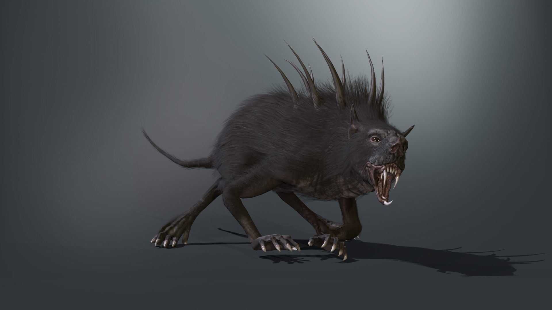 Chupocabra creature with long hair and spikes Low-poly 3D model_24