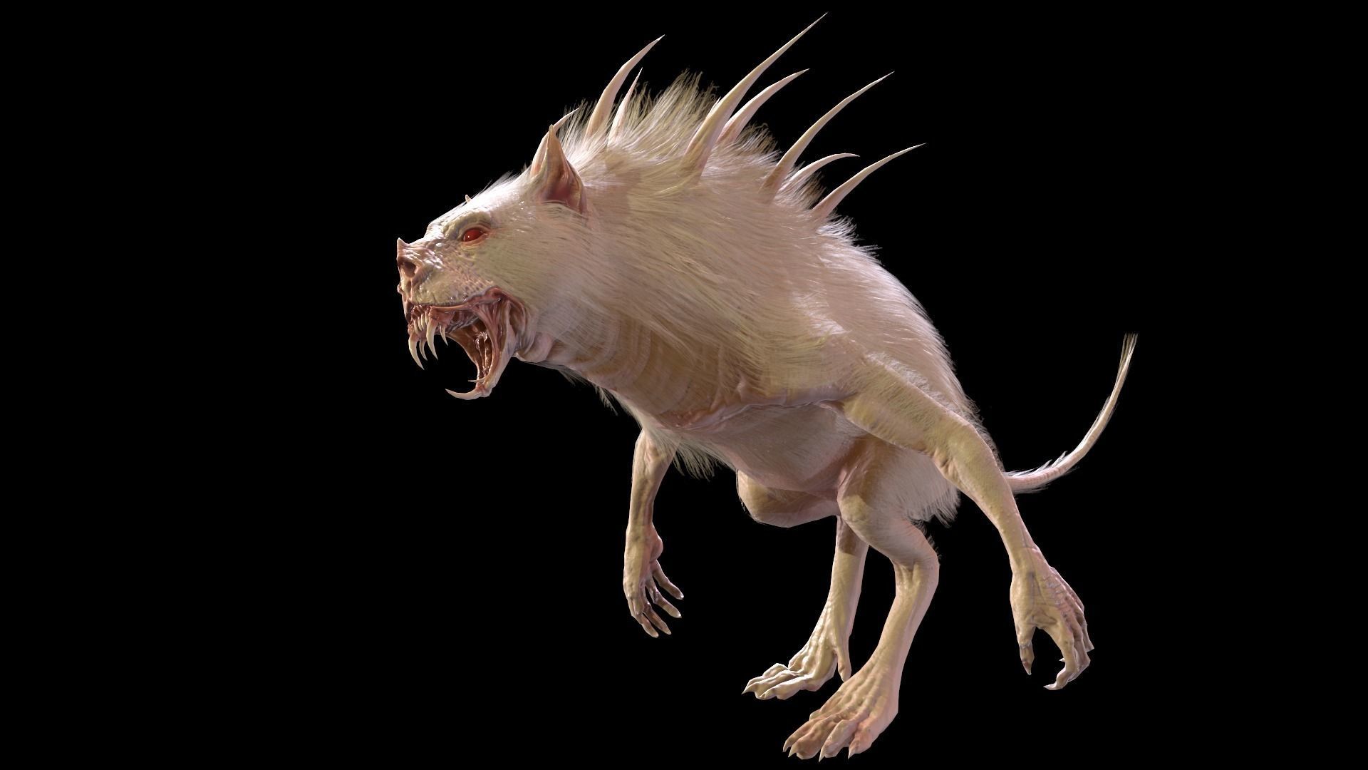 Chupocabra creature with long hair and spikes Low-poly 3D model_20