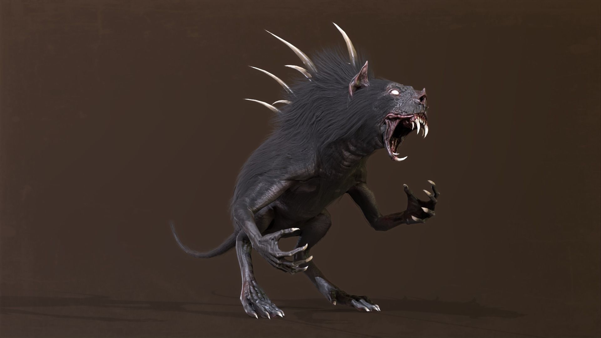 Chupocabra creature with long hair and spikes Low-poly 3D model_14