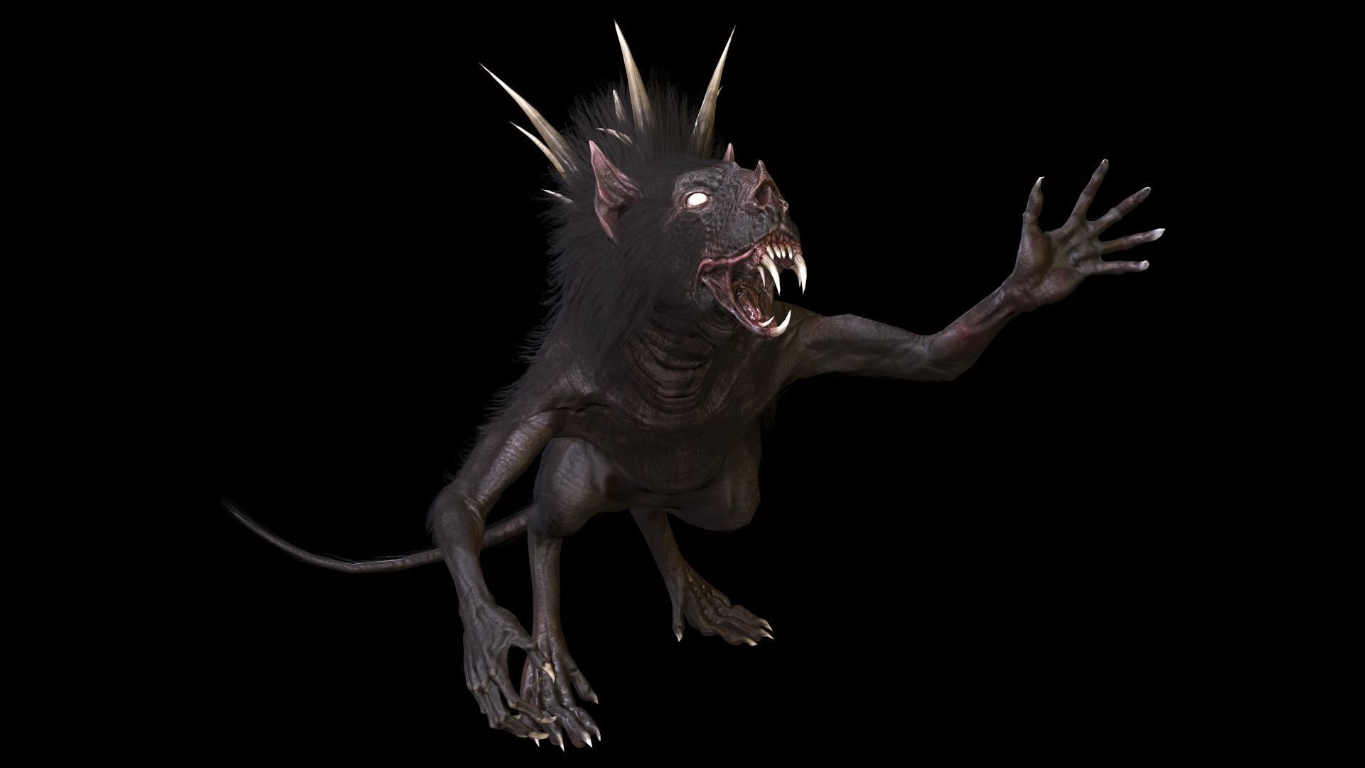 Chupocabra creature with long hair and spikes Low-poly 3D model_6