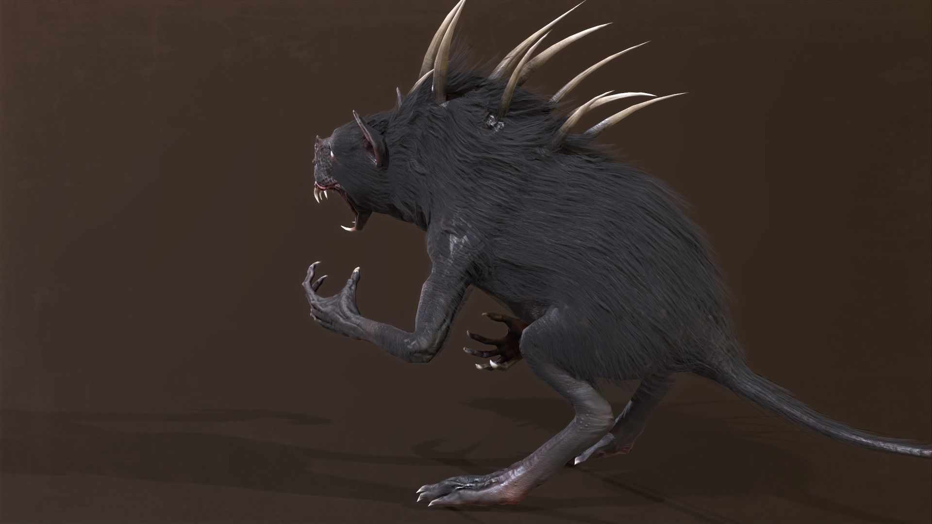 Chupocabra creature with long hair and spikes Low-poly 3D model_18