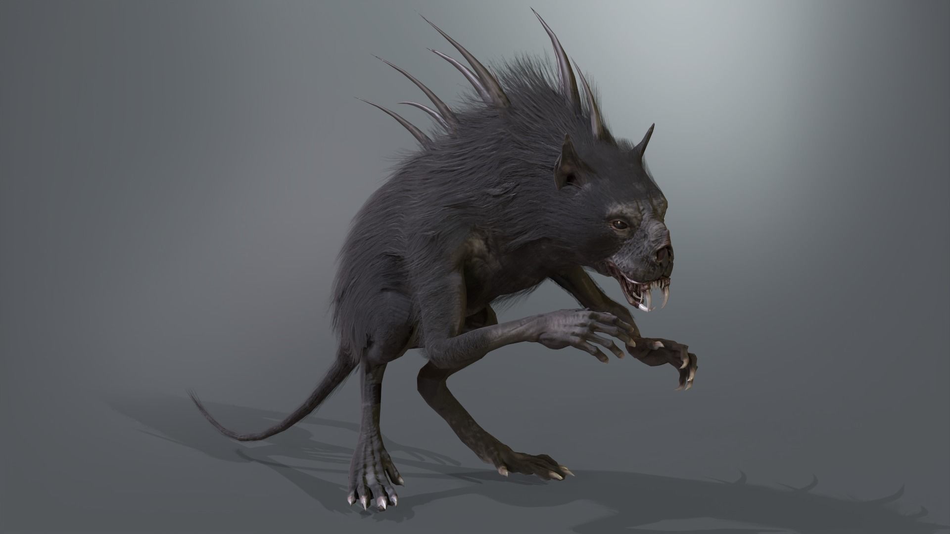 Chupocabra creature with long hair and spikes Low-poly 3D model_29