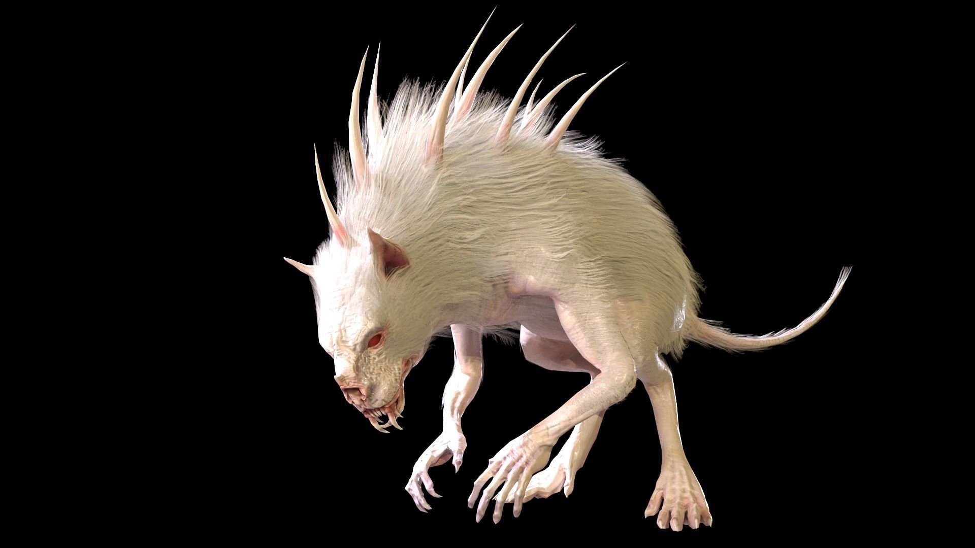 Chupocabra creature with long hair and spikes Low-poly 3D model_21