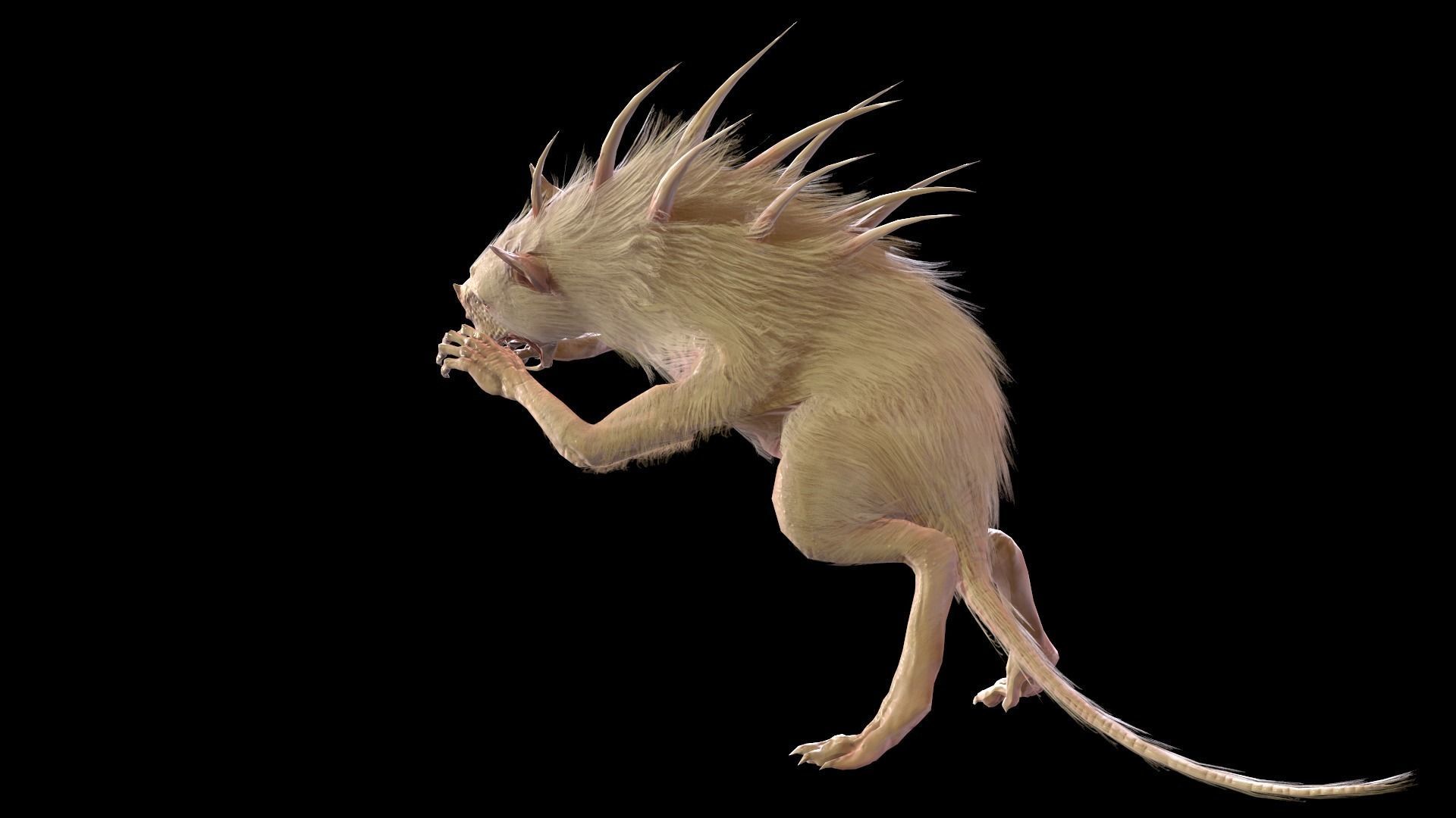 Chupocabra creature with long hair and spikes Low-poly 3D model_23