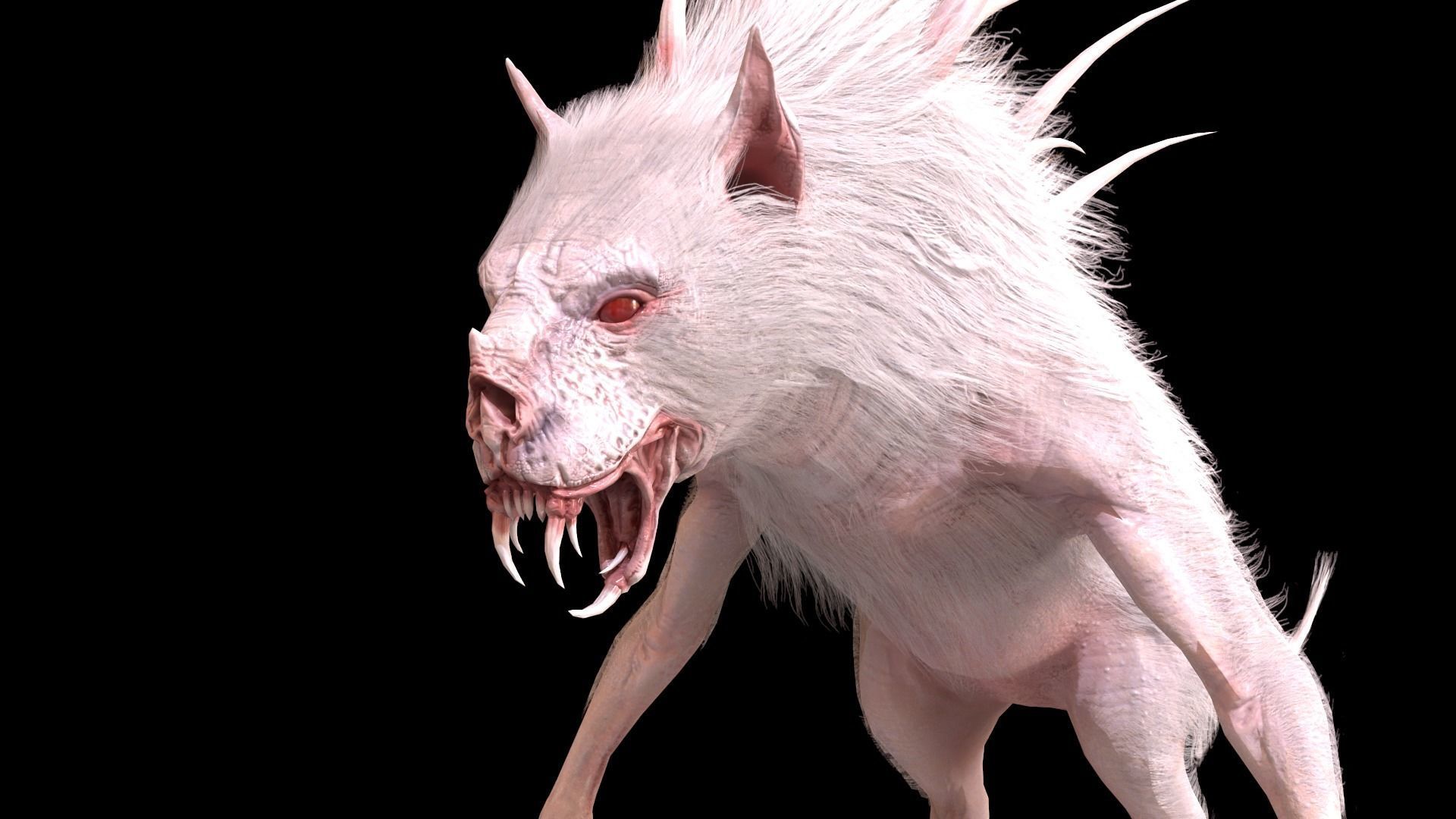 Chupocabra creature with long hair and spikes Low-poly 3D model_19