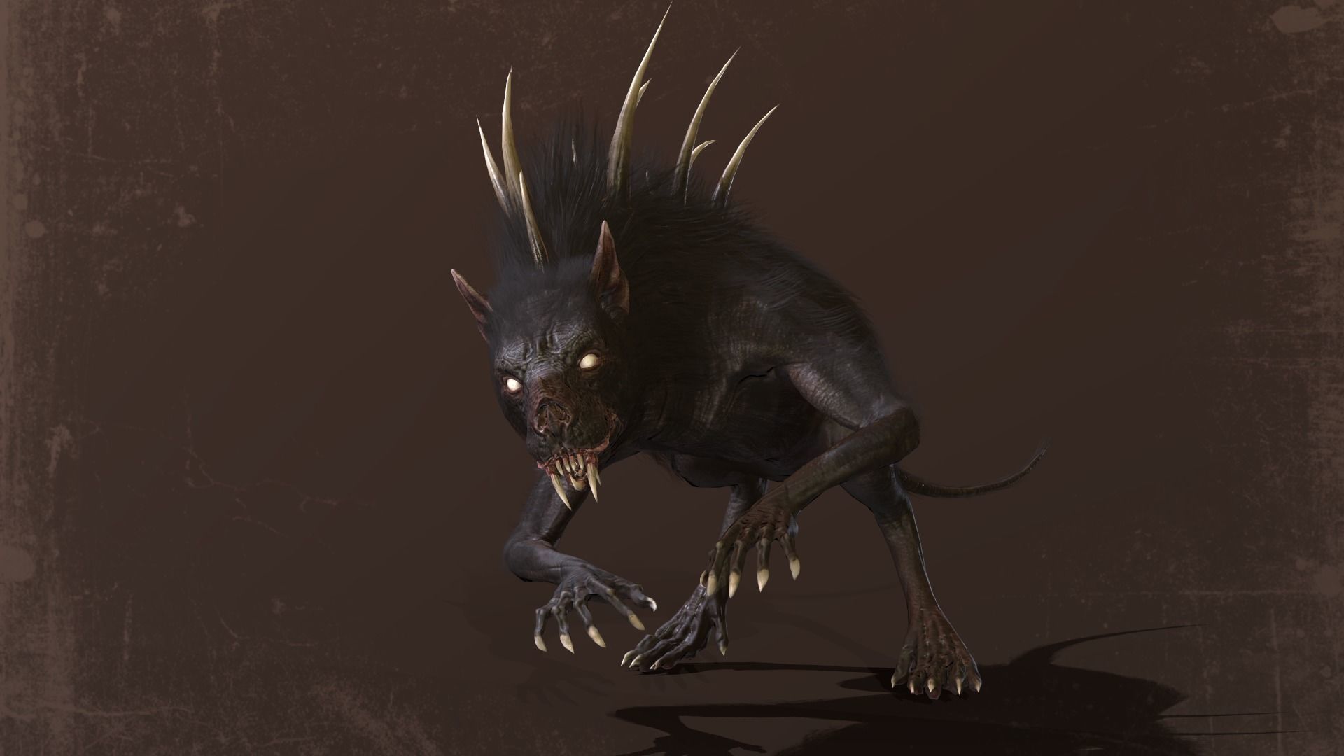 Chupocabra creature with long hair and spikes Low-poly 3D model_11
