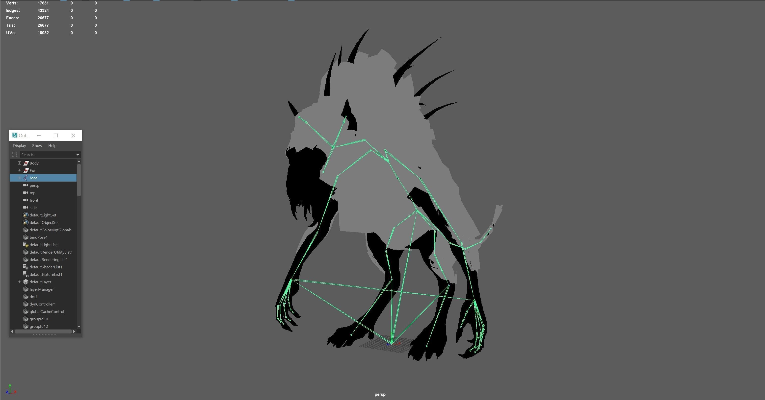 Chupocabra creature with long hair and spikes Low-poly 3D model_30