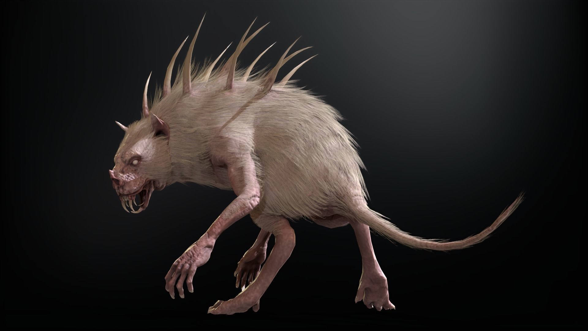 Chupocabra creature with long hair and spikes Low-poly 3D model_28